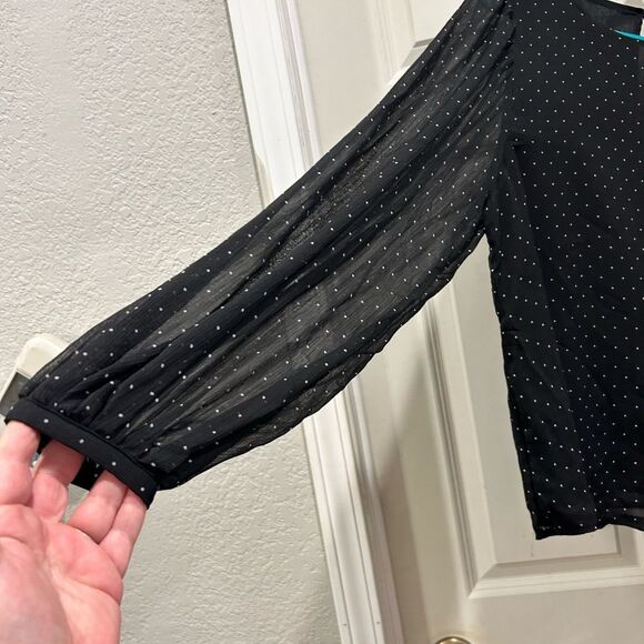 Who What Wear Black and White Polka Dot Balloon Sleeve Size Medium - Picture 2 of 6